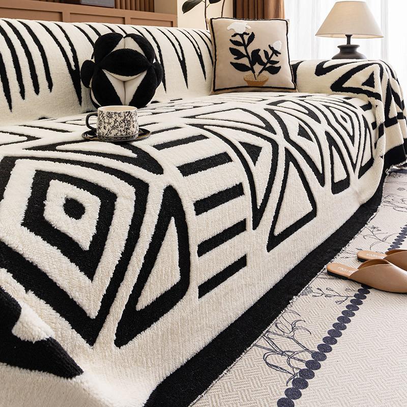 

Geometric Patterns Thickened Winter Plush Warm Sofa Cover Durable Couch Cushion for Living Room Furniture Dust-proof Blanket 1seat 180x130cm-1pcs