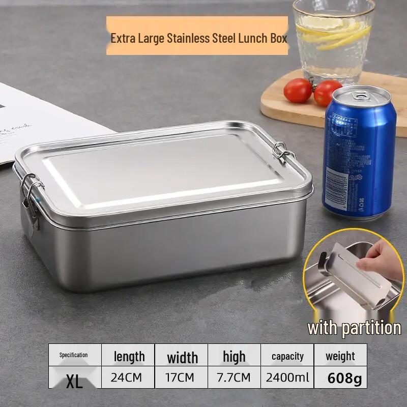 Guye Tiancheng 304 Stainless Steel Rectangular Double Compartment Lunch Boxes, 2400ml, 2-Pack