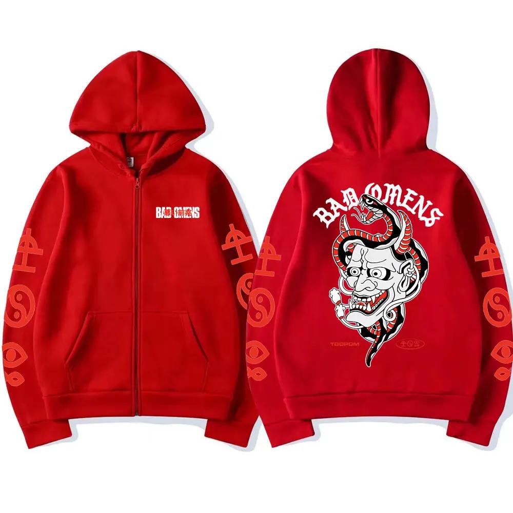 Awesome Rock Band Bad Omens Graphic Print Zipper Hoodie Men Women's Vintage Gothic Oversized Zip Up Jacket Unisex Y2k Streetwear
