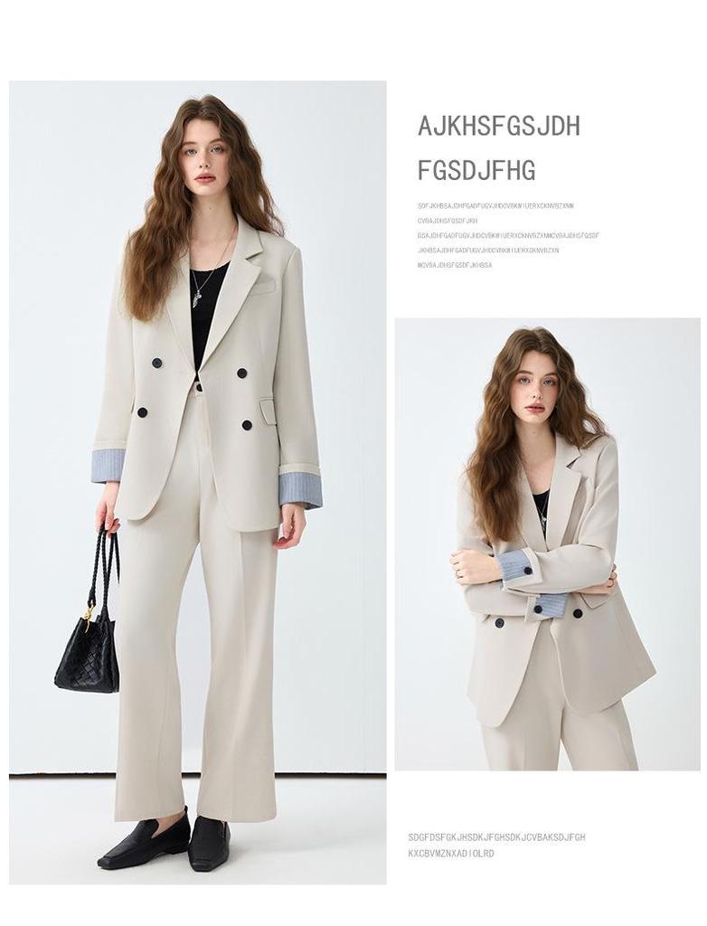 Dámský luxusní ležérní oblek: Podzimní profesionální styl s temperamentem, obsahuje sako a kalhoty se širokými nohavicemi