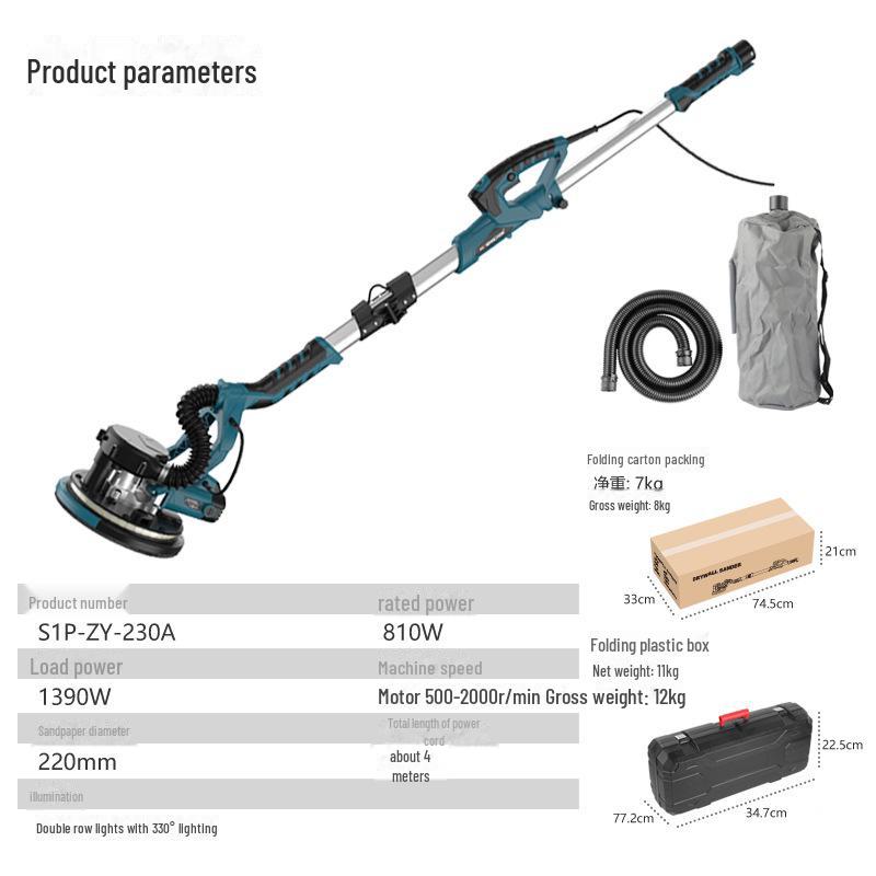 9-inch Folding Wall Grinder with Self-Vacuum & Dual Lamps