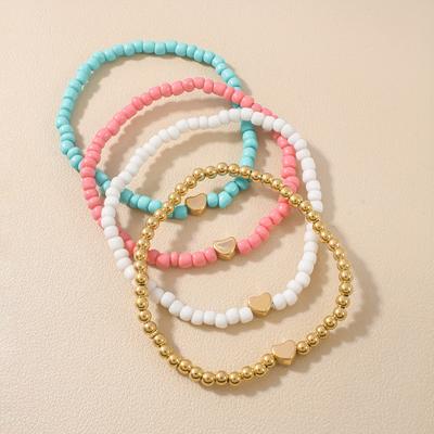Summer Jewelry Simple Style Love Rice Beads Elastic Bracelet Set Bracelet