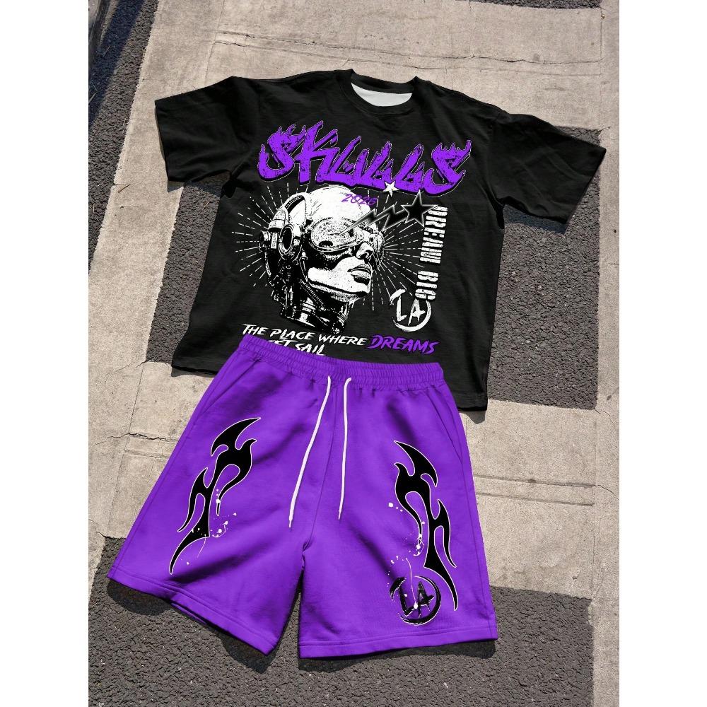 Kinder Sommer Lässig Porträt Brief Aufdruck Rundhals Kurzarm T-Shirt und Shorts Set Jungen und Mädchen T-Shirt Shorts Set