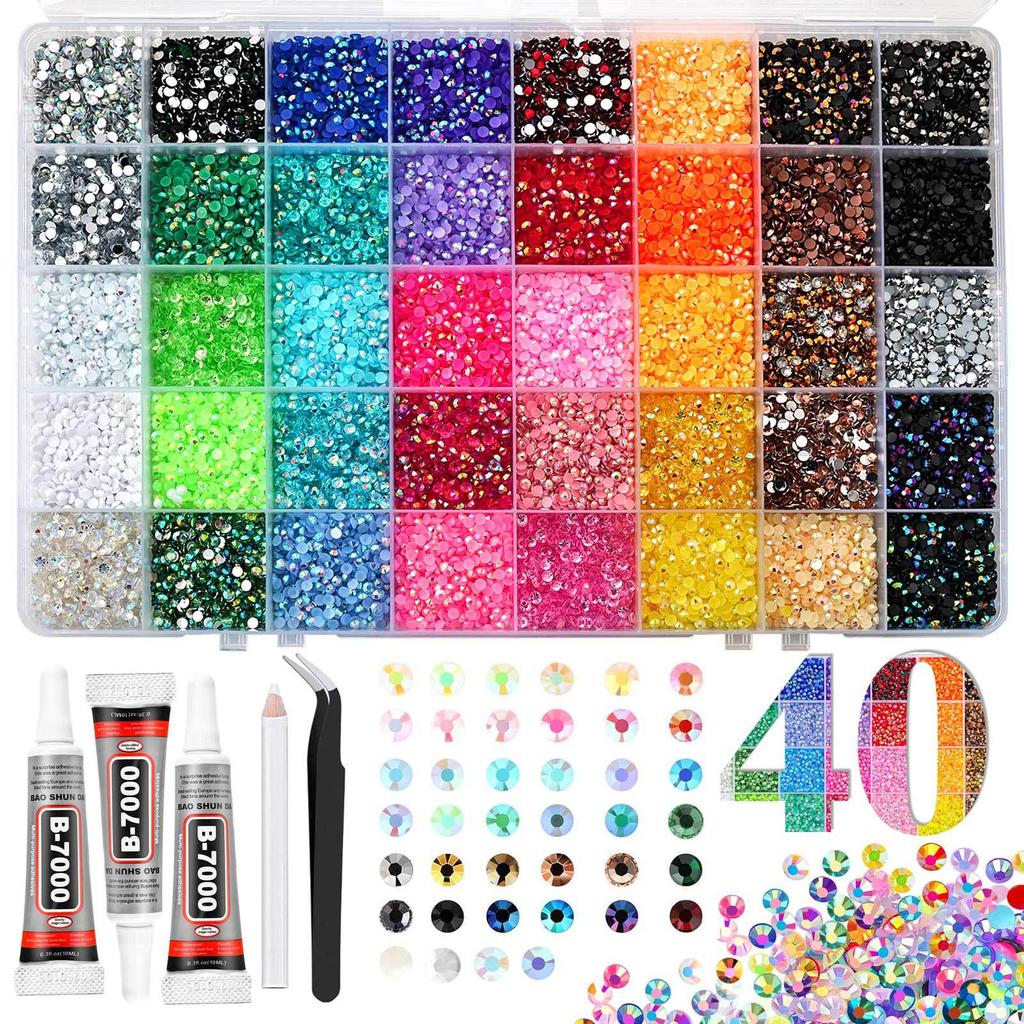 Nail Art Accessories: 40-Grids Colored Resin Flat-Bottom Jelly Rhinestones for DIY Nails, Clothing, and Phone Decoration