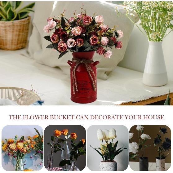 Rustic Milk Can Decor Shabby Chic Vase Farmhouse Vase Decorative Metal Jug Pitcher Vase for Wedding Home Living Room Bathroom Dining Table Desk