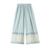 Women's Lace Trim Wide Leg Pants High Waist Flowy Casual Trousers