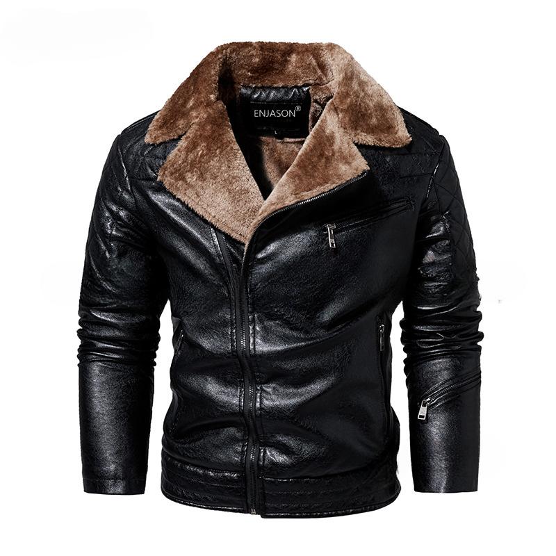 

Мужская куртка Модный тренд Британский джентльмен флисовый костюм воротник PU кожаная куртка мужская куртка L чёрный