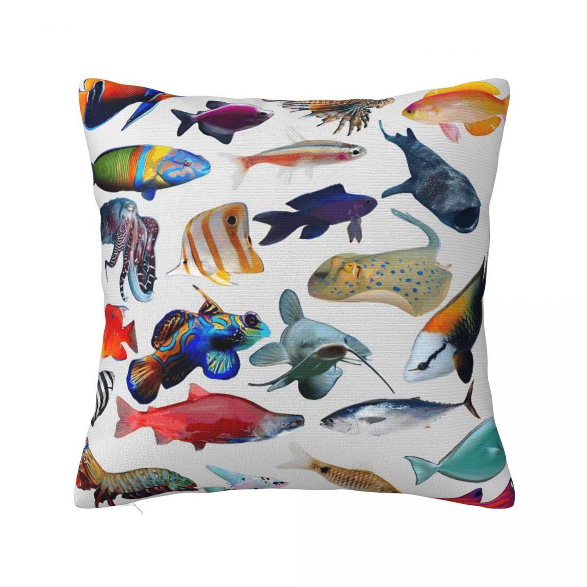 

Pillow Cover Vintage Fish Trout Custom Cushion Cover Cartoon Fishes Vintage Pillow Case For Sofa Home Decoration Pillowcases 12x12Inch