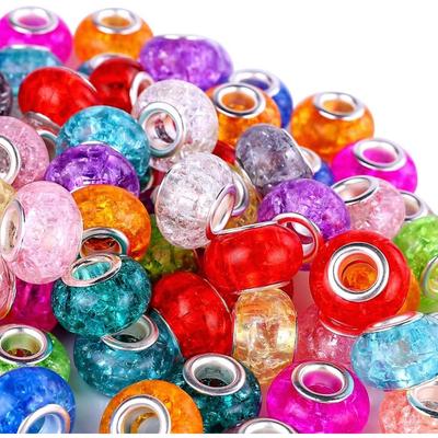 10/20/30pcs 14mm European Large Hole Spacing Bead Crack Transparent Decorative Bead Lamp Bead for Necklace, Bracelet and Jewelry Production