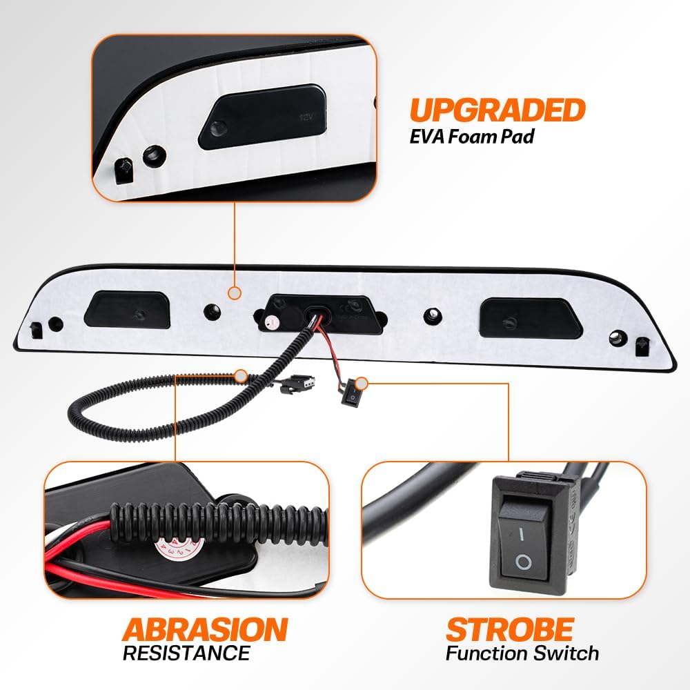 Led Third Brake Light for 15-20 F'ord F150 17-22 F250 F350 Super Duty Ranger Maverick Rear Center High Mount Stop Lamp CHMSL White Cargo lamp Strobe