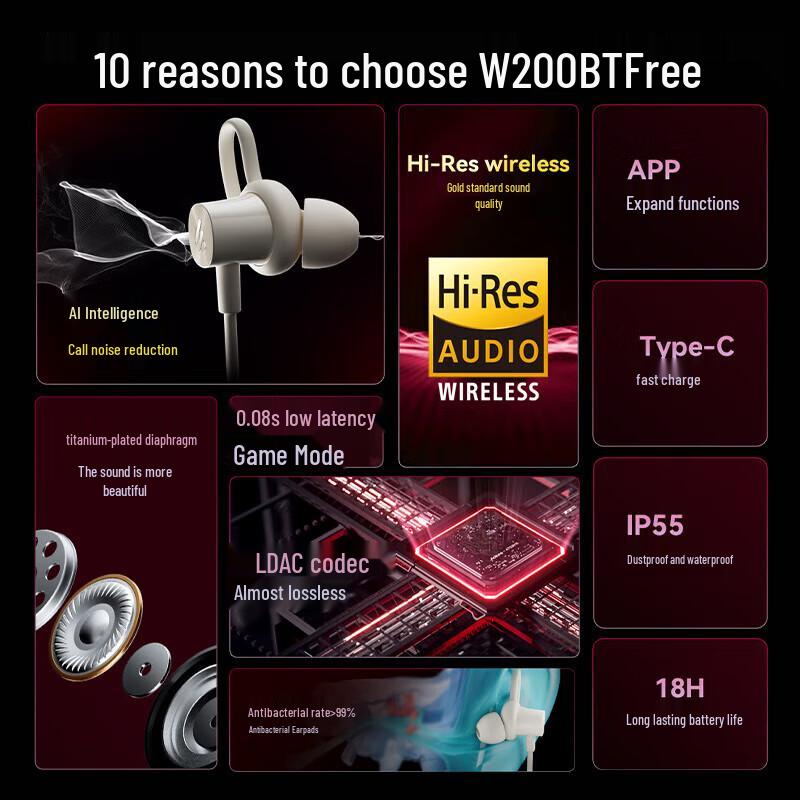 Edifier W200BT Free Neckband Wireless Sports Headphones