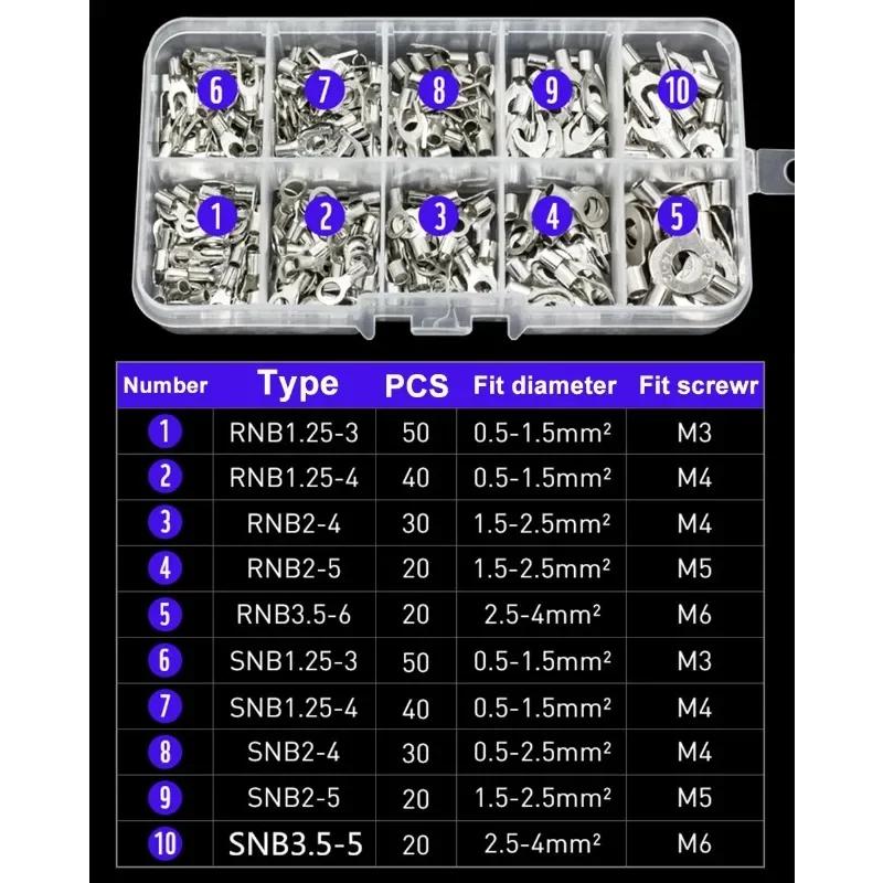 320/box Copper Ring Fork Terminals Kit O/Y Type Brass Non Insulated Electrical Connectors Crimp Spade Cable Wire Assortment Set