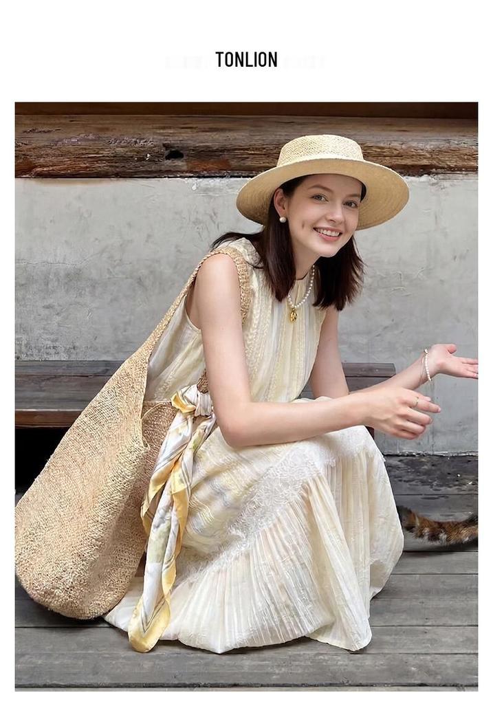TonLion 2026 Summer Lace Patchwork A-Line Dress