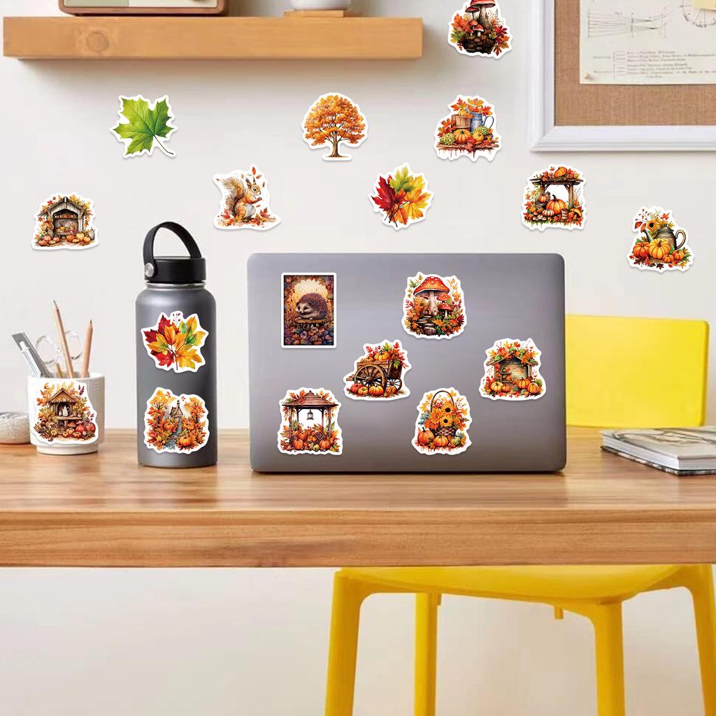 50pcs Vintage Autumn Forest Animal Plant Stickers School Stationery Decals Notebook Luggage Phone Fridge Waterproof Stickers