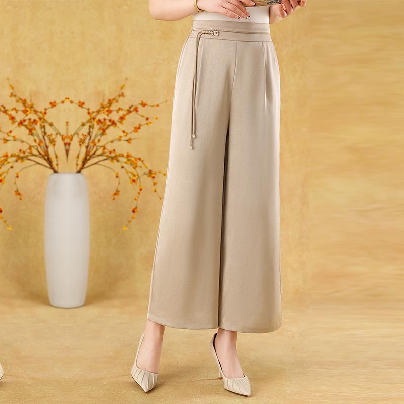 

2026 New Style Fashionable Plus Size Summer Women s High-Waisted Wide-Leg Pants for Middle-Aged and Elderly XL бежевий