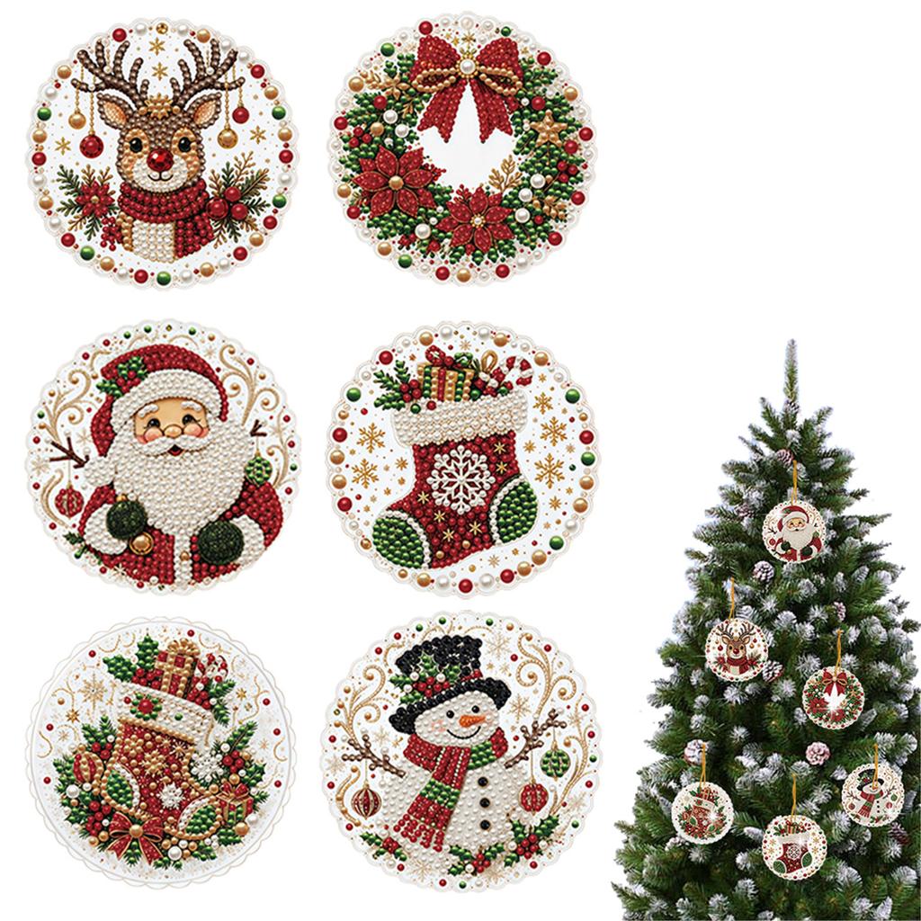 6PCS Christmas Ornaments DIY Pearl Diamond Art Kits for Adults Xmas Tree Hanging Craft Pendents Holiday Christmas Decorations