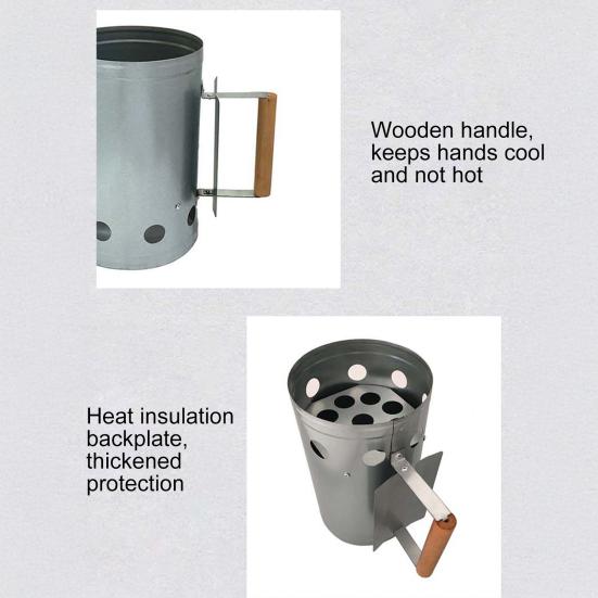 Charcoal Chimneys Starter with Wooden Handle Heavy-Duty Steel Wire Base Chimneys Starter for Charcoal Grill And BBQ