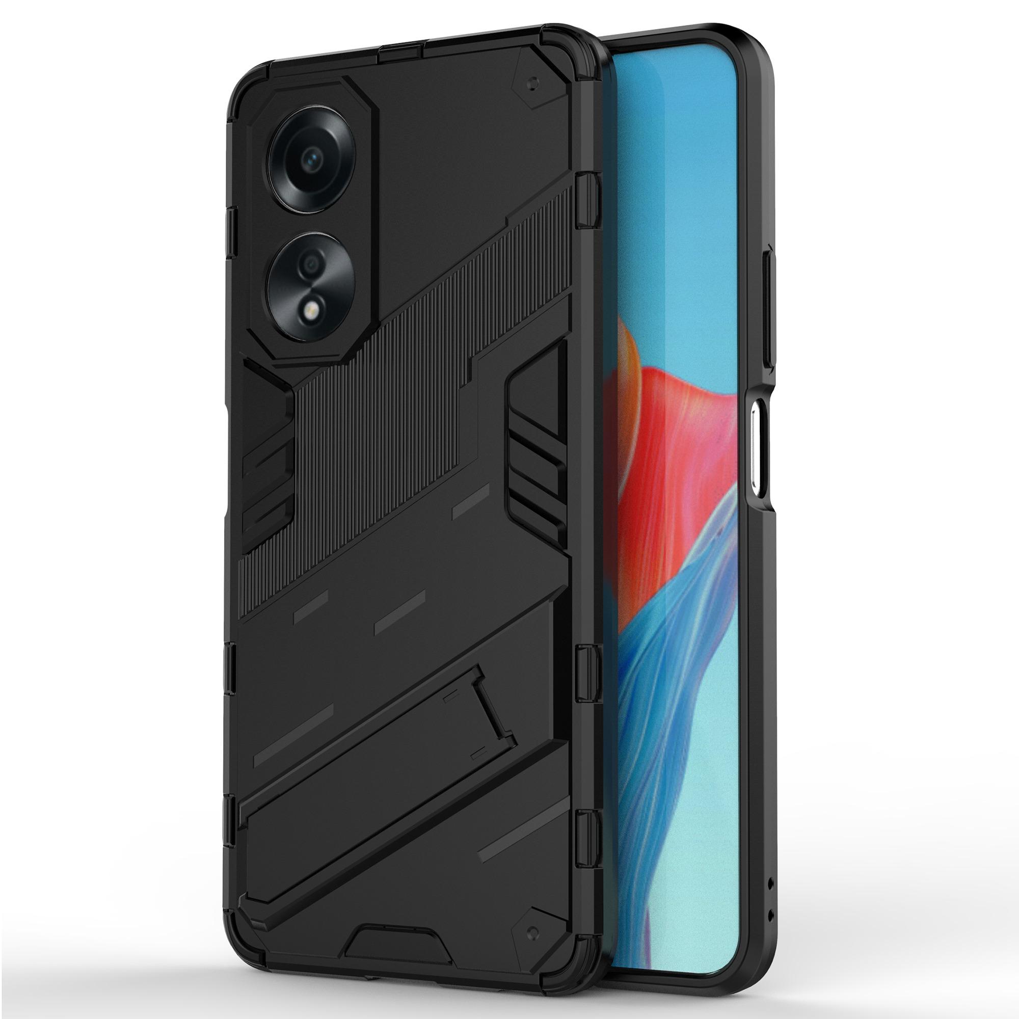 

For Oppo A58 4G Cover PC+TPU Shockproof Kickstand Phone Case Black