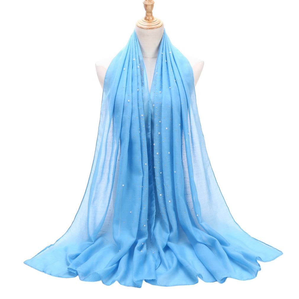 75x180cm Beads Pleated Hijab, Cotton Rayon Scarf Shawl