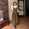 Plus Size Retro Doll Collar Two-Piece Long Dress - Slimming French Autumn Style for Women