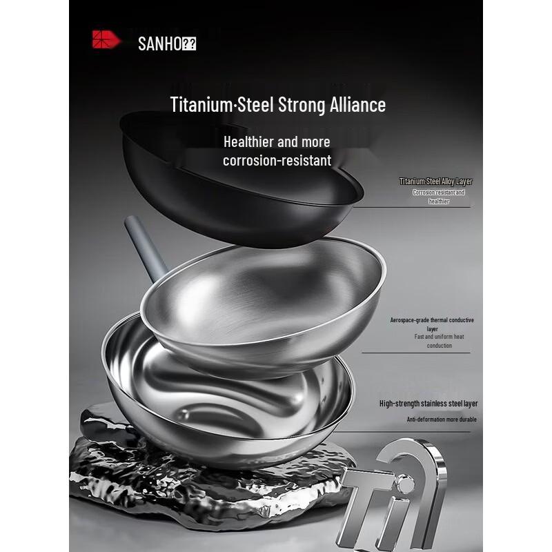Sanhe 32cm Titanium Alloy Non-Stick Wok for Induction Cooktops
