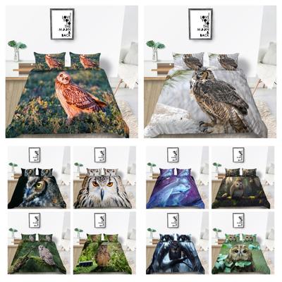Ensemble de housse de couette imprimé hibou, ensemble de literie, motif hibou, housse de couette, pour enfants et adolescents, simple, Double taille, décor de chambre à coucher