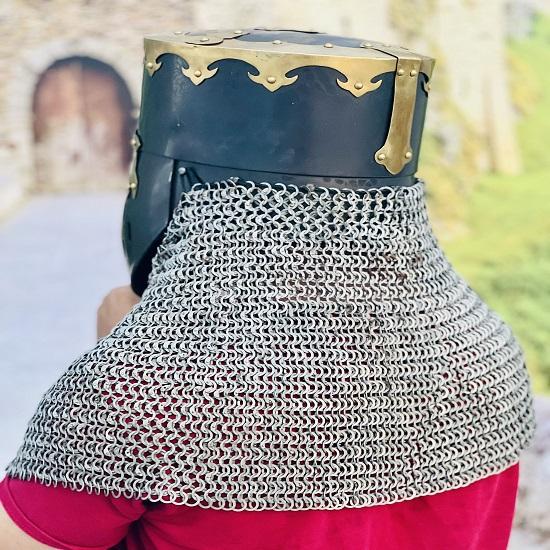 Templar Helmet  With 14 Gauge Chainmail Ready For Battle Knight Templar Helmet Medieval Armor Larp SCA Helmet