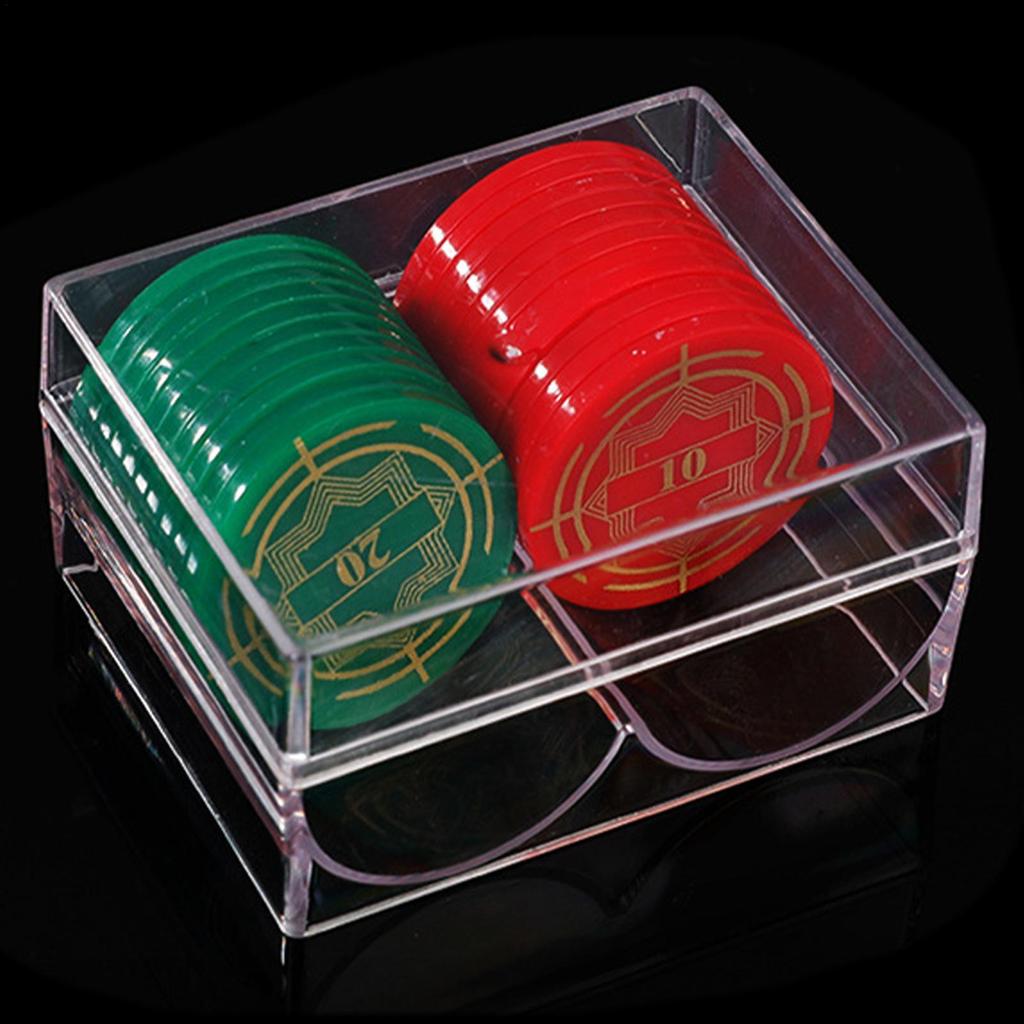Transparent Poker Chip Rack 2 Slots Acrylic Poker Chip Box 40 Pieces Standard-sized Chips Storage Case Pokers Table Accessories