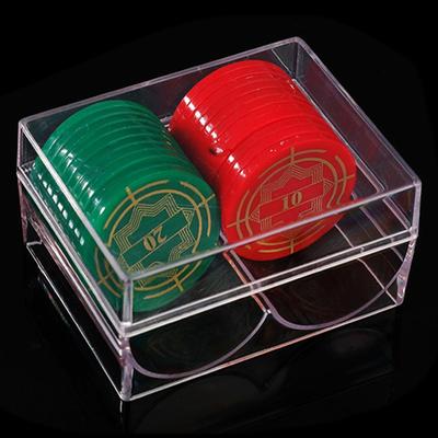 Transparent Poker Chip Rack 2 Slots Acrylic Poker Chip Box 40 Pieces Standard-sized Chips Storage Case Pokers Table Accessories
