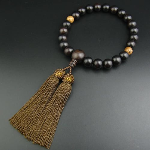 Myorenka Men's Prayer Beads, Ebony, 13mm, 22 Beads, Simple Style, Made of Ironwood (Tagaya), with Prayer Bead Case, Suitable for Funerals, Buddhist Me
