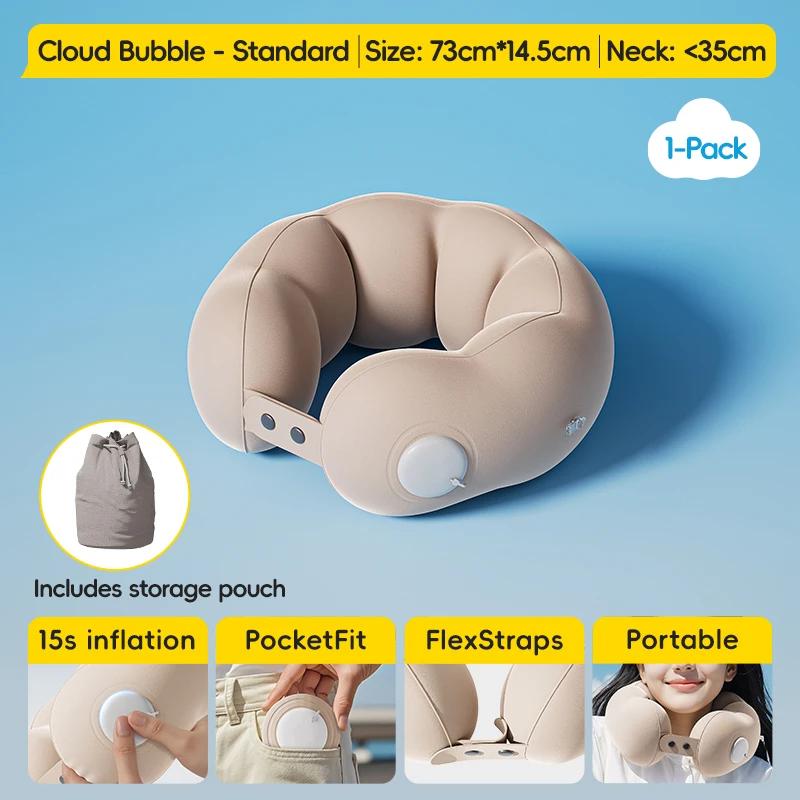 

1PC Inflatable Travel Neck Pillow for Airplane Train Car Washable Pillowcase U Shaped Office Napping Pillow, Adjustable and Soft
