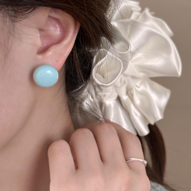 Silver Needle Color Steamed Bread Doudou Stud Earrings Women's 2025 New Unique Beautiful Sweet Earrings Spring Earrings