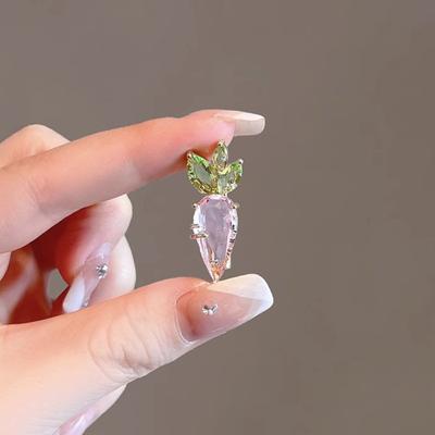 Women Brooch High-Gloss Faux Crystal Inlay Sparkling Carrot Design Lapel Pin Non-Slip Buckle Scarves Shawls Bags Badge