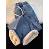 Women's Fleece-lined Straight-Leg Jeans, Petite Wide-Leg, Elastic Waist, Cotton, 2025 New Winter Style, Ideal for Autumn and Winter