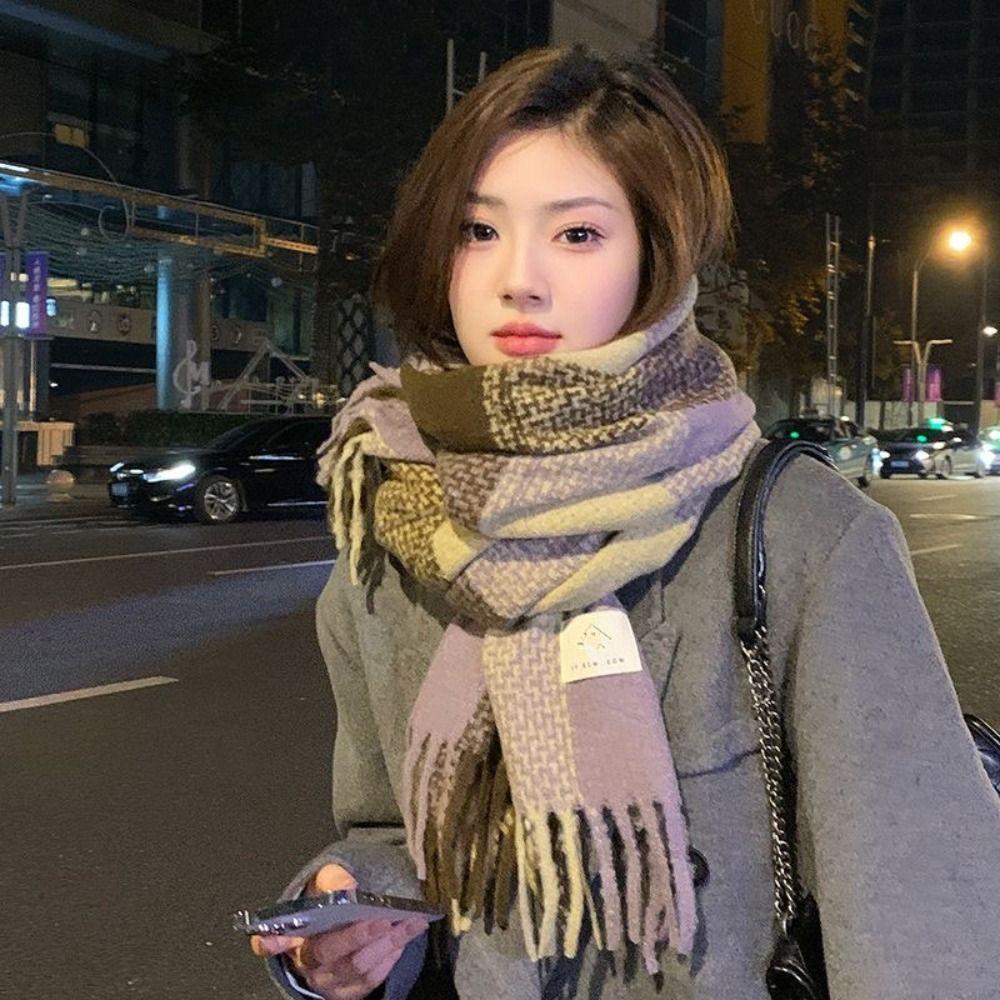 Lightweight Plaid Knitted Scarf Korean Style Winter Cashmere Shawl Fashion   Women/Men