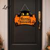 Autumn Festival Wall Ornaments Halloween Wooden Door Hanging Plaque Printed Black Cat Pumpkin Castle Spider Web Front Spooky Art Sign Waterproof