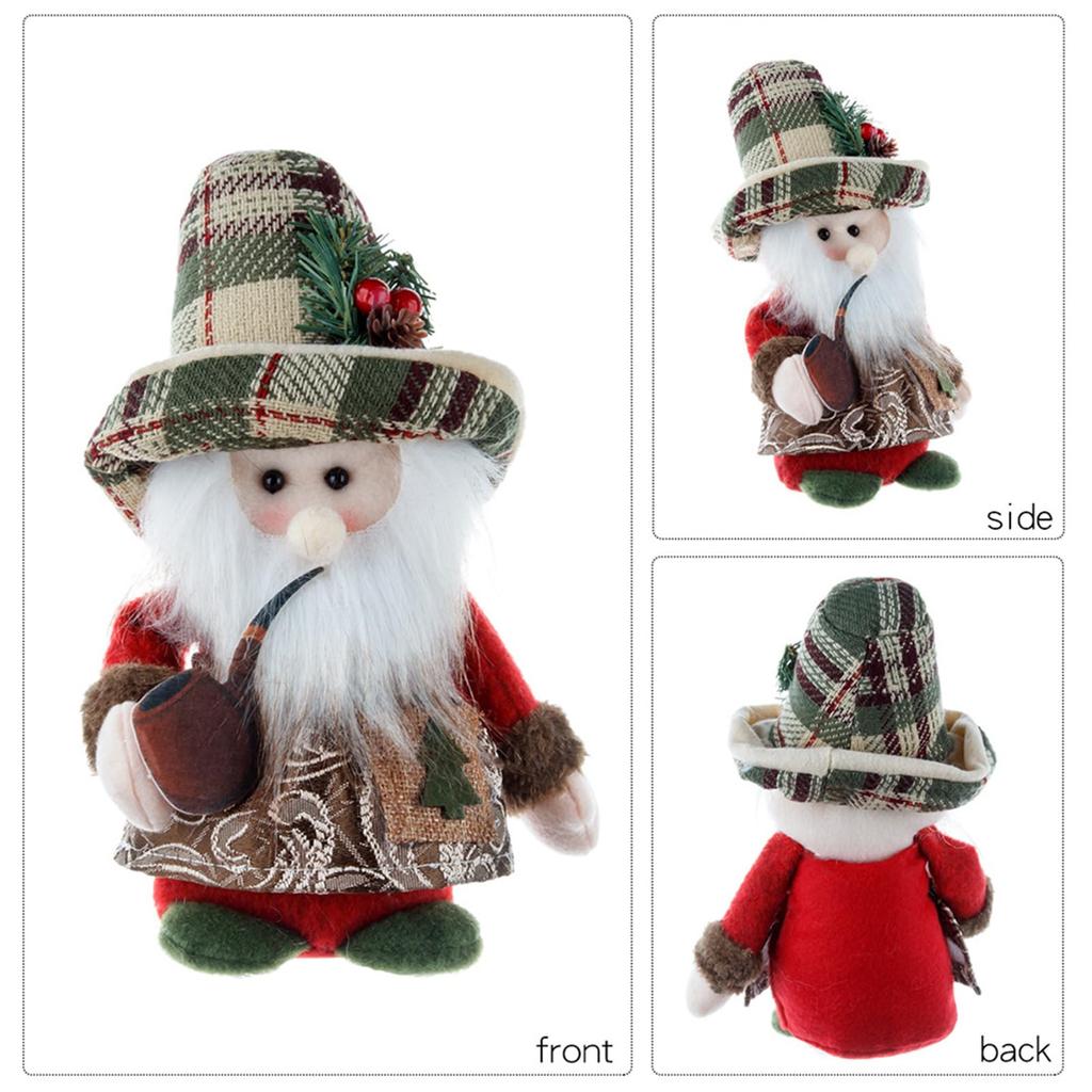 Vintage Checkered Hat Santa And Snowman Plush Dolls Figurines Christmas Home Table And Shelf Decors Accents