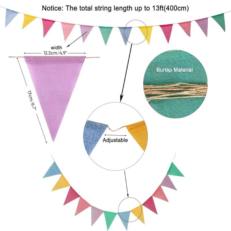 Colorful Jute Triangle Flags Vintage Pennant Bunting Birthday Wall Decor Graduation Party Supplies