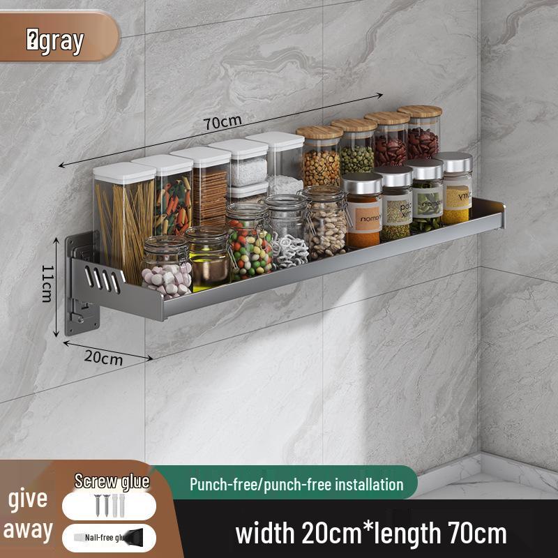 Wall-Mounted Kitchen Spice Rack: No-Punch, Moisture-Proof, Durable Microwave Oven Storage Shelf.