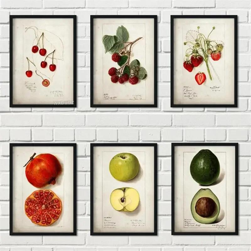Classic Fruit Kitchen Antique Canvas Painting Retro Print Pear Apple Pineapple Wall Art Deco Picture,High Quality for Home Decor