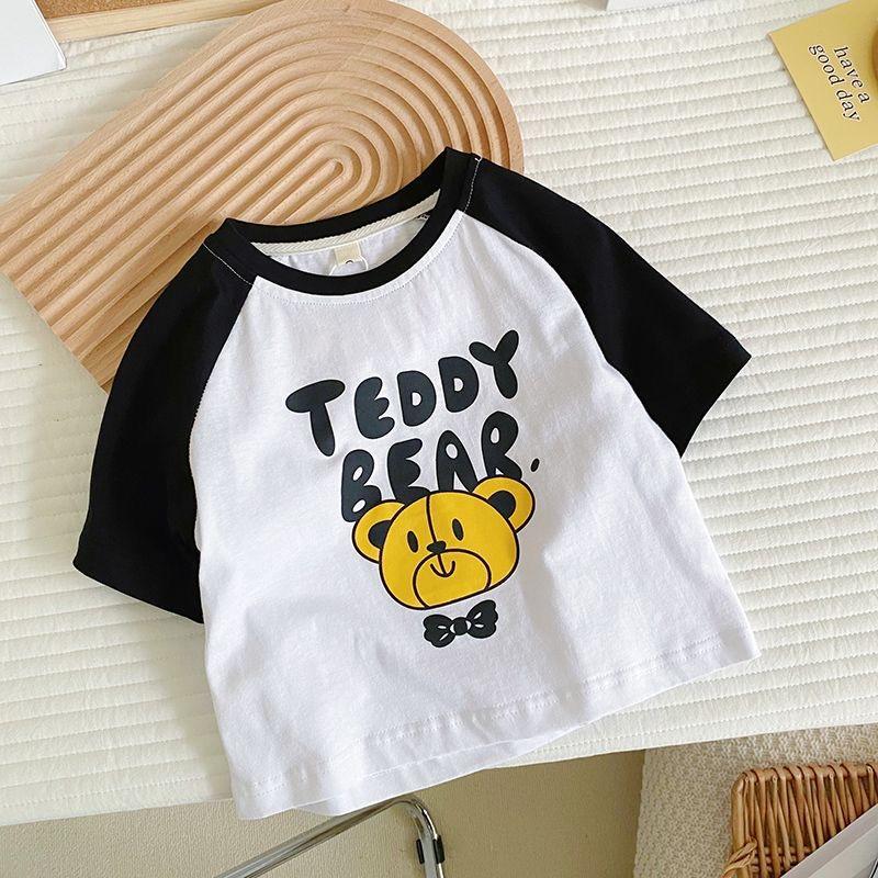 Kids Cotton Cartoon Short Sleeve T Shirt Breathable Splice Casual Top For Boys And Girls Summer Cute Clothes