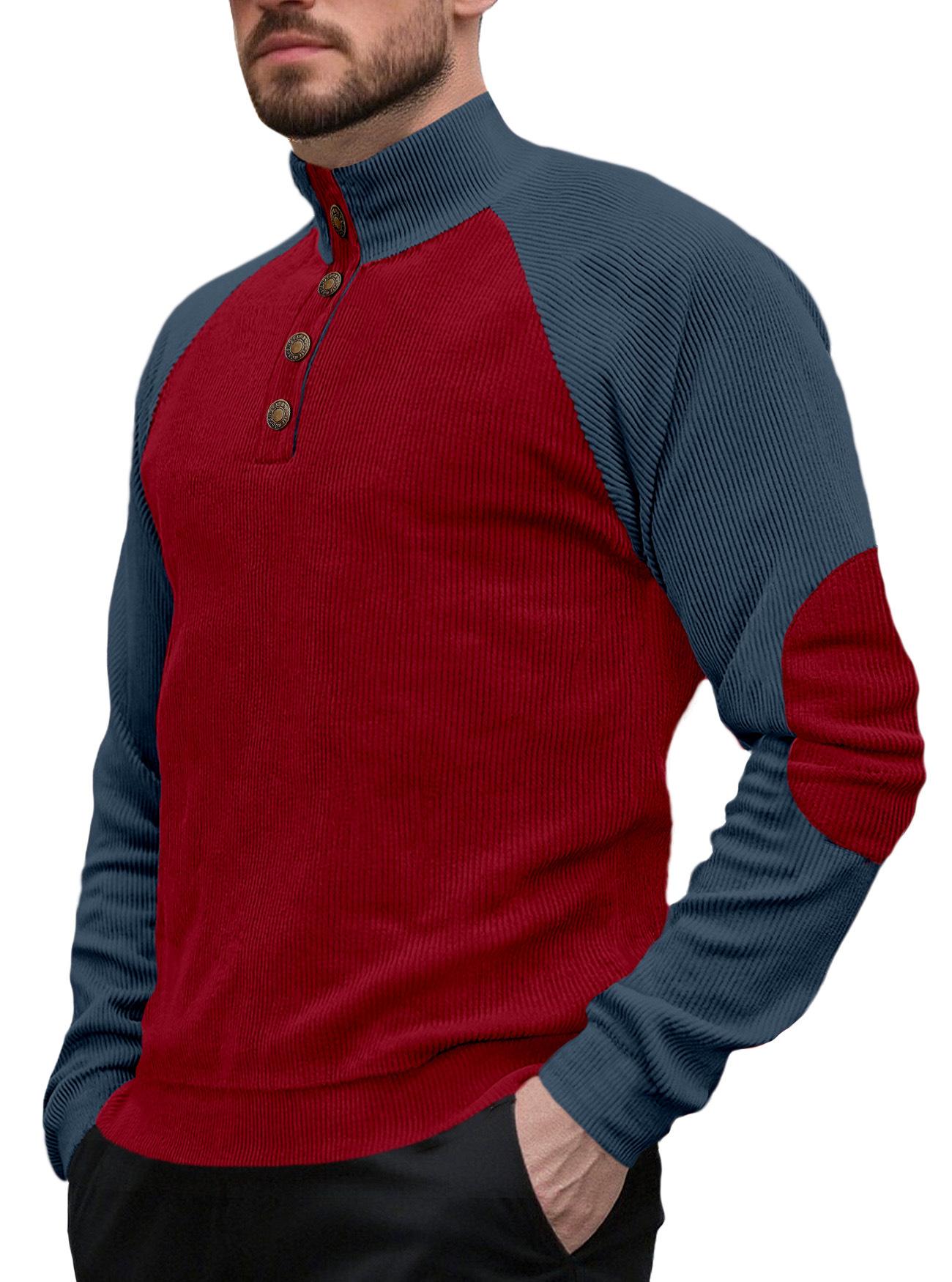 Men S Loose Fit Stand Collar Raglan Sleeve Corduroy Sweatshirt S
