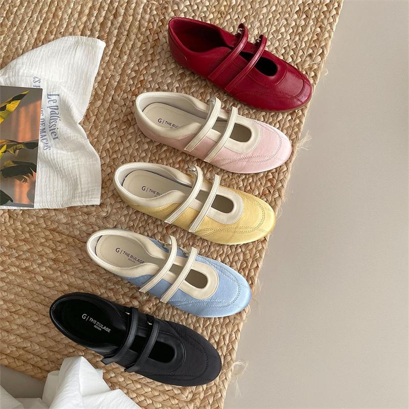 Fashion IPPEUM Red Ballet Flats Shoes Round Toe PU Leather Mary Janes Ballerina Sneaker Shoes
