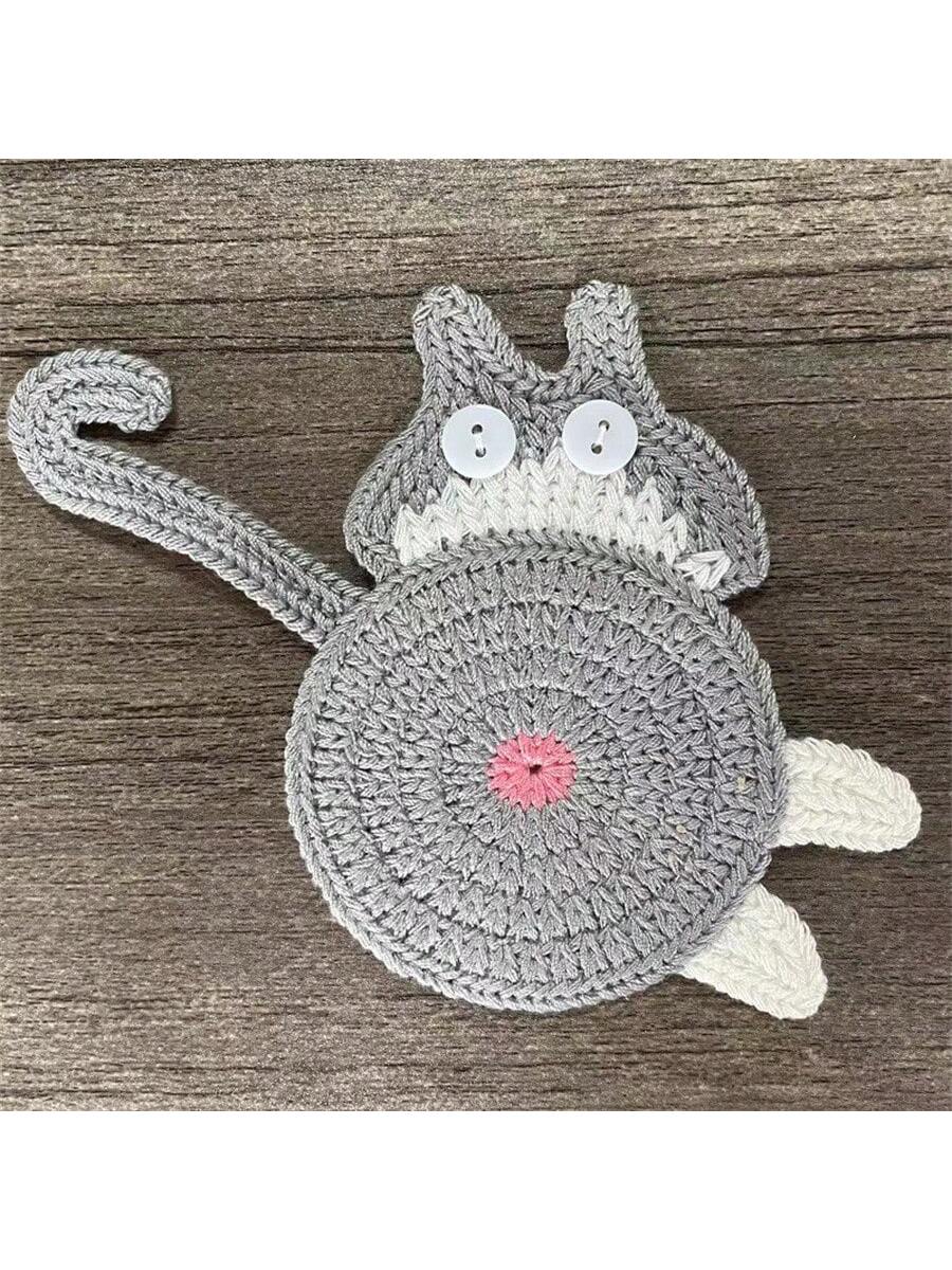 1Pc Peeking Cat Crochet Coasters-Cat Gifts for Cat Lovers-Cat Coaster Insulation Coaster Coffee and Tea Coaster Desktop (grey,M) серый