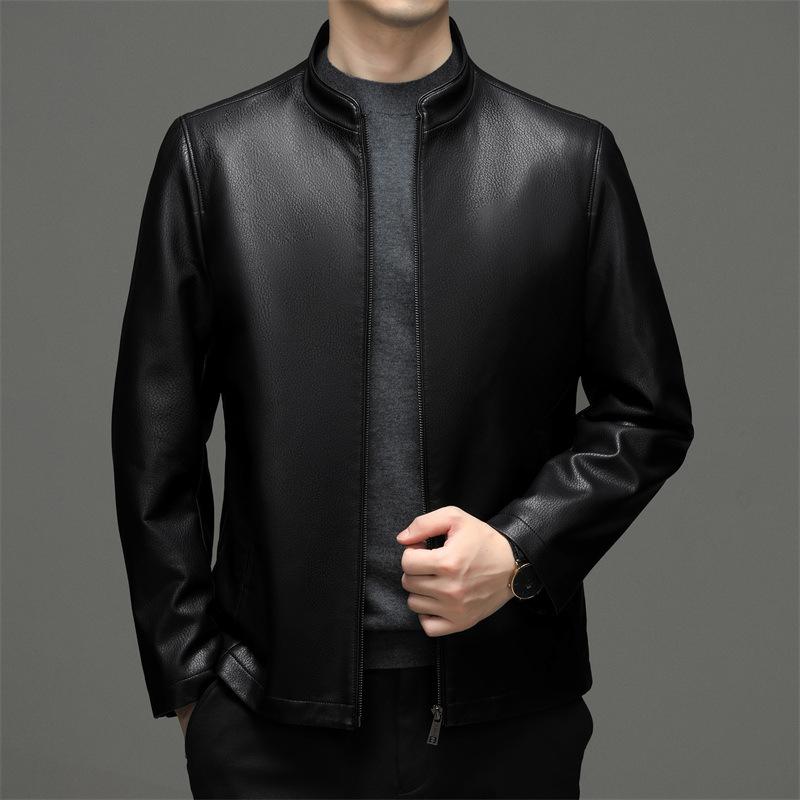 Frühling und Herbst Neue Lederjacke für Väter Herren Lässig Samt Verdickt Echtes Leder Schafslederjacke