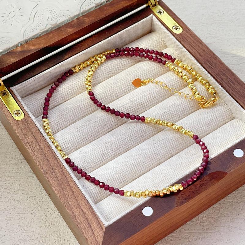 

Garnet, High Grade Garnet Shredded Silver Necklace Versatile Women s Collarbone Chain