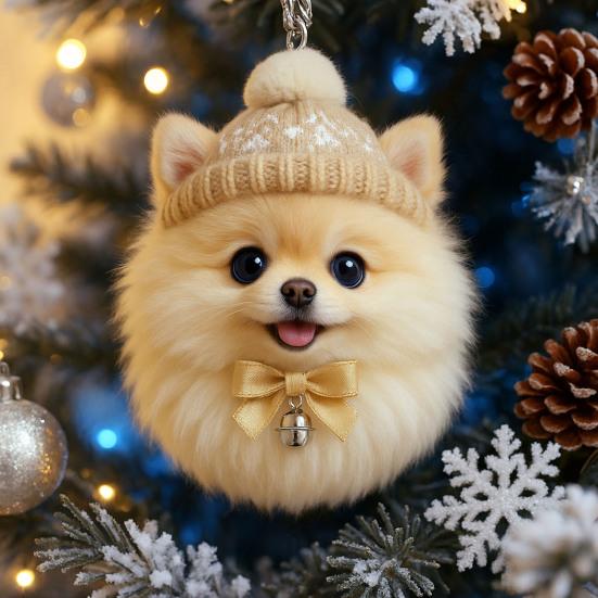 Pompon Haustier Ornament 2D Acryl Niedlicher Hund Weihnachtsschmuck Cartoon Fellförmiges Haustier Weihnachtsbaum Hängedekor für Feiertags-Partyzubehör