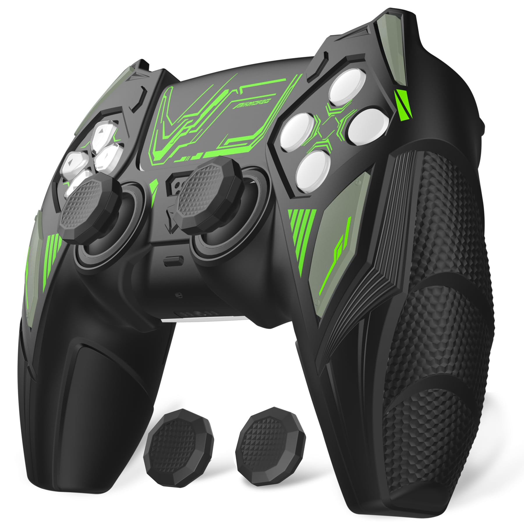 

PlayVital PS5 Controller Silicone Mecha Rhino Shockproof Protective Easy Includes Thumb Grips and Compatible with Charging Black and Green Cover,