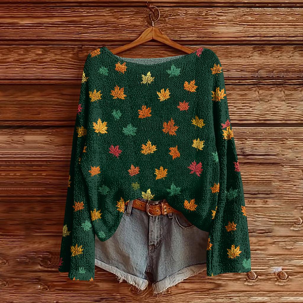 Women's Christmas Print Lightweight Sweater Casual Long Sleeve Knitted Pullover