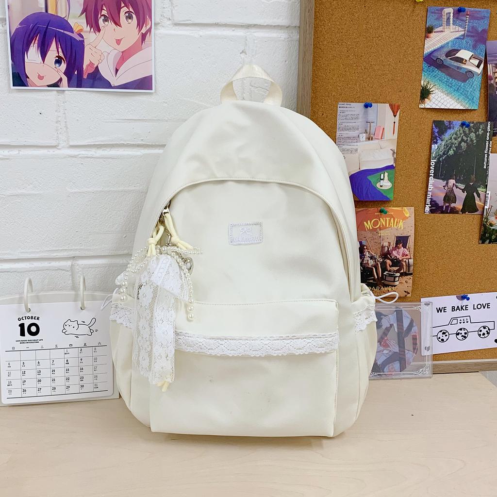 Schoolbag Korean Ins Personality Gentle Lace Junior High School Backpack Large Capacity Middle School School Bag Women's Backpack